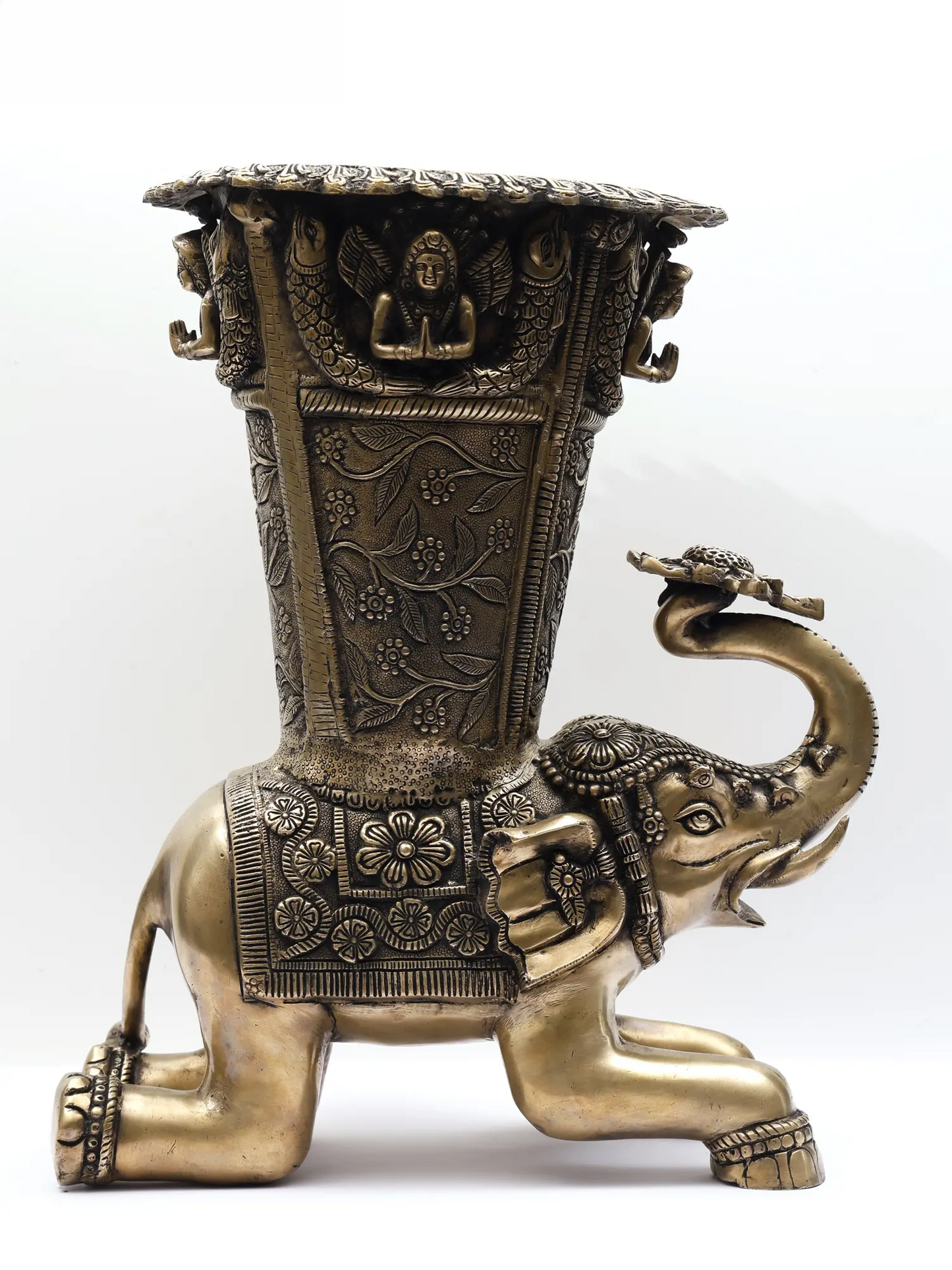 Brassaura® Brass Elephant Pedestal Decorative Statue | Handcrafted Brass | Height 21 Inches & Weight 24.05 kgs