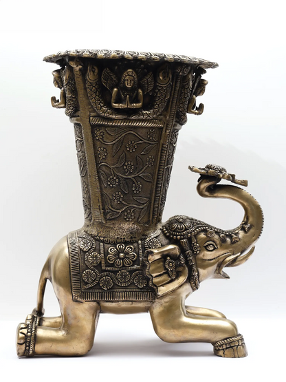 Brassaura® Brass Elephant Pedestal Decorative Statue | Handcrafted Brass | Height 21 Inches & Weight 24.05 kgs