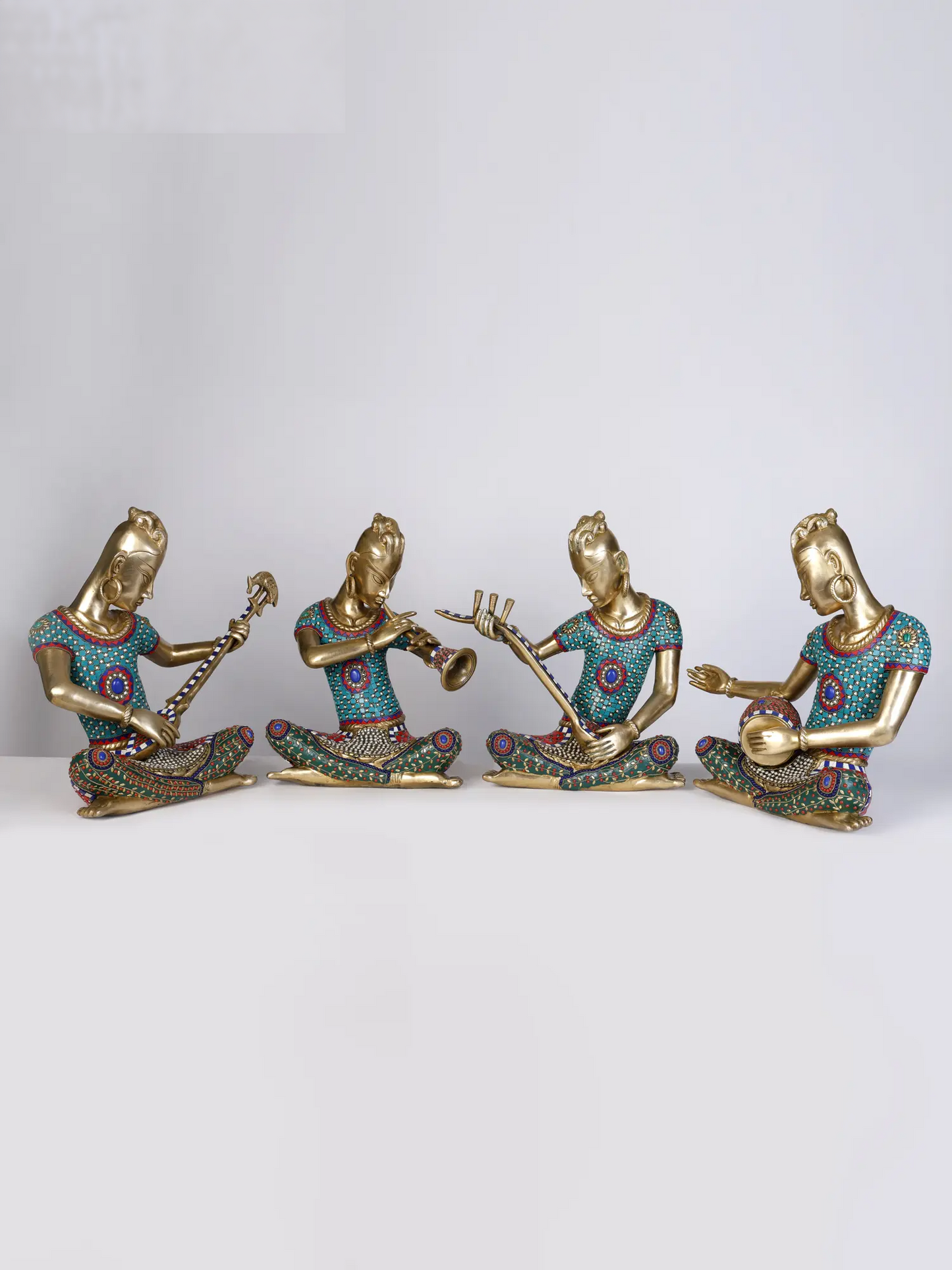 Brassaura® Set of 4 Musical Lady Figurines with Inlay Work | Pure Brass | Height 18 Inches & Weight 55.45 kgs