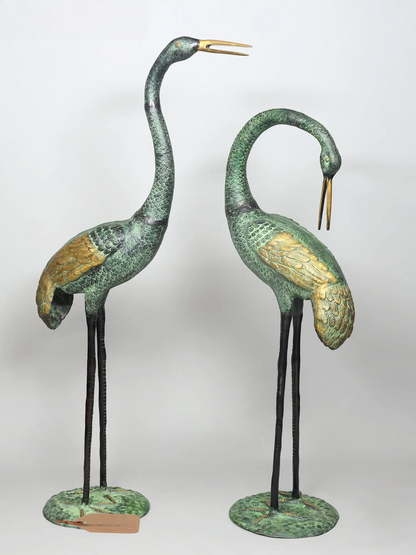 Brassaura® Pair of Decorative Crane Brass Sculptures | Handcrafted Home Décor Statues | Height 67 Inches & Weight 64 kgs