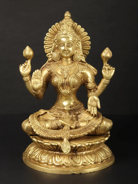 Brassaura® Four-Armed Goddess Lakshmi in Abhaya Mudra | Brass Statue | Height 9.6 Inches & Weight 3.10 kgs