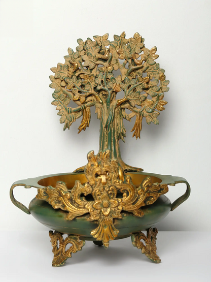 ब्रासौर® ब्रास ट्री उर्ली स्टैंड के साथ सजावटी बाउल | शुद्ध पीतल | ऊंचाई 15.5 इंच और वजन 6.20 किलोग्राम