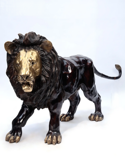 ब्रासौर्रा® बड़ा दहाड़ता हुआ शेर पीतल की मूर्ति | हस्तनिर्मित आकर्षक सज्जा | ऊँचाई 48 इंच और वज़न 182.30 किग्रा