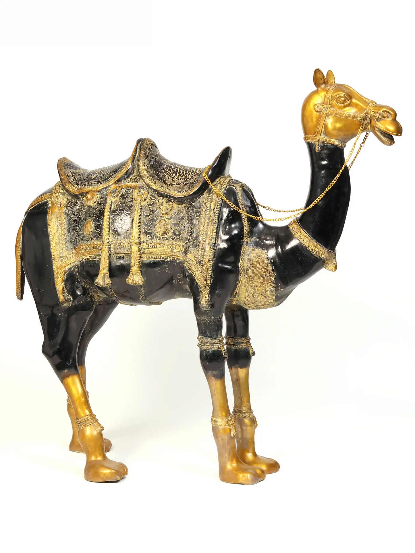 Brassaura® Royal Brass Camel Sculpture with Ornate Saddle | Pure Brass | Height 51 Inches & Weight 101.95 kgs