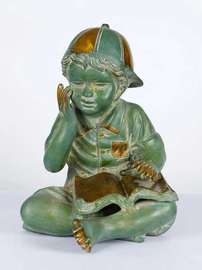 Brassaura® Reading Boy Brass Statue with Antique Patina | Pure Brass | Height 12 Inches & Weight 8.65 kgs