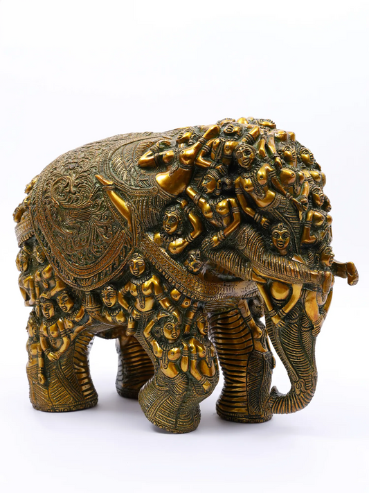 Brassaura® Intricately Carved Brass Elephant Sculpture | Pure Brass | Height 11 Inches & Weight 17 kgs