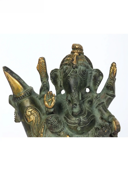 Brassaura™ Brass Lord Ganesha Idol with Decorative Backrest | Height 7 Inches & Weight 2.32 kgs