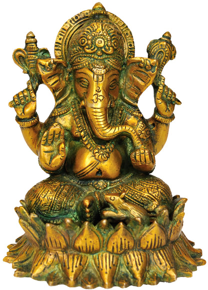 Brassaura™ Mini Lord Ganesha Idol | Pure Brass with Fine Detailing | Height 5.5 Inches & Weight 1.60 Kg