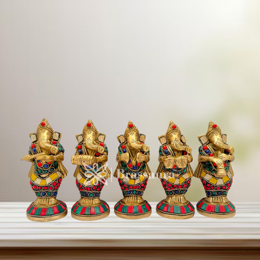 Brass Work Instrumental Ganesha Idol for Home and Decor Weight 3.3 Kg Height 13 cm