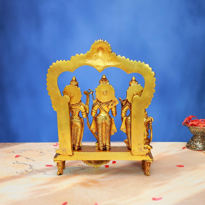 पीतल राम दरबार मूर्ति - 10 इंच - घर और मंदिर के लिए दिव्य राम परिवार प्रतिमा