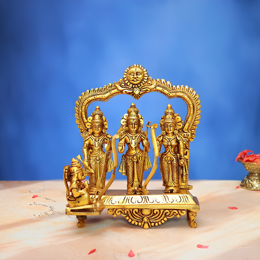 BRASS RAM DARBAR IDOL - 10 INCHES - DIVINE RAM PARIVAR STATUE FOR HOME & TEMPLE