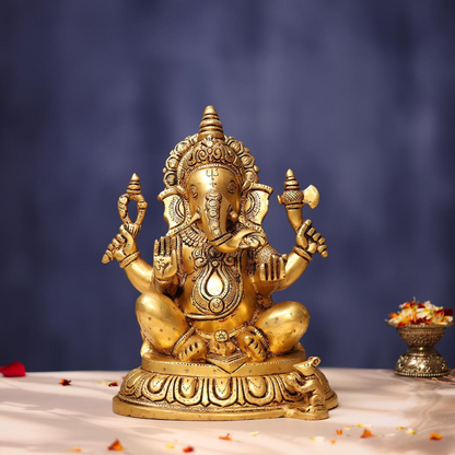 Brassaura® Lord Ganesha Brass Idol Decorative Statue | Pure Brass | Height 11 Inches & Weight 6 kgs