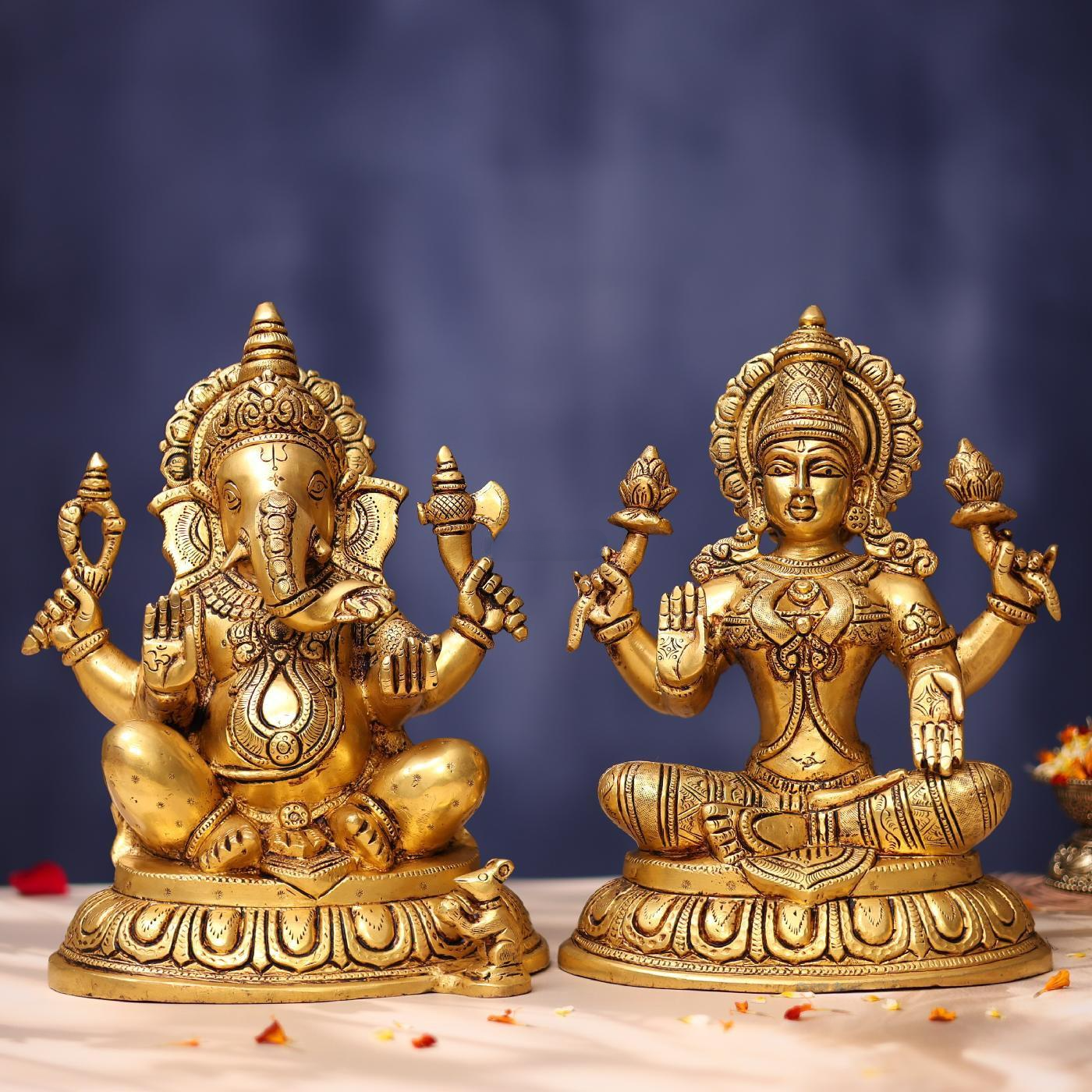 Brassaura® Lakshmi Ganesha Brass Idol | Pure Brass | Height 11 Inches & Weight 11 kgs