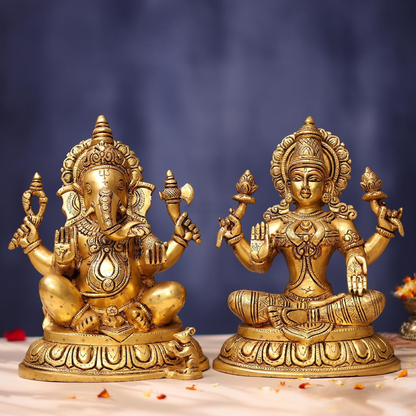 Brassaura® Lakshmi Ganesha Brass Idol | Pure Brass | Height 11 Inches & Weight 11 kgs