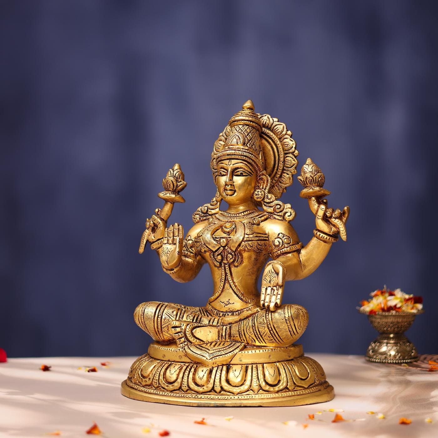 BRASS LAXMI IDOL 11 INCHES FOR HOME DECOR AND BLESSINGS
