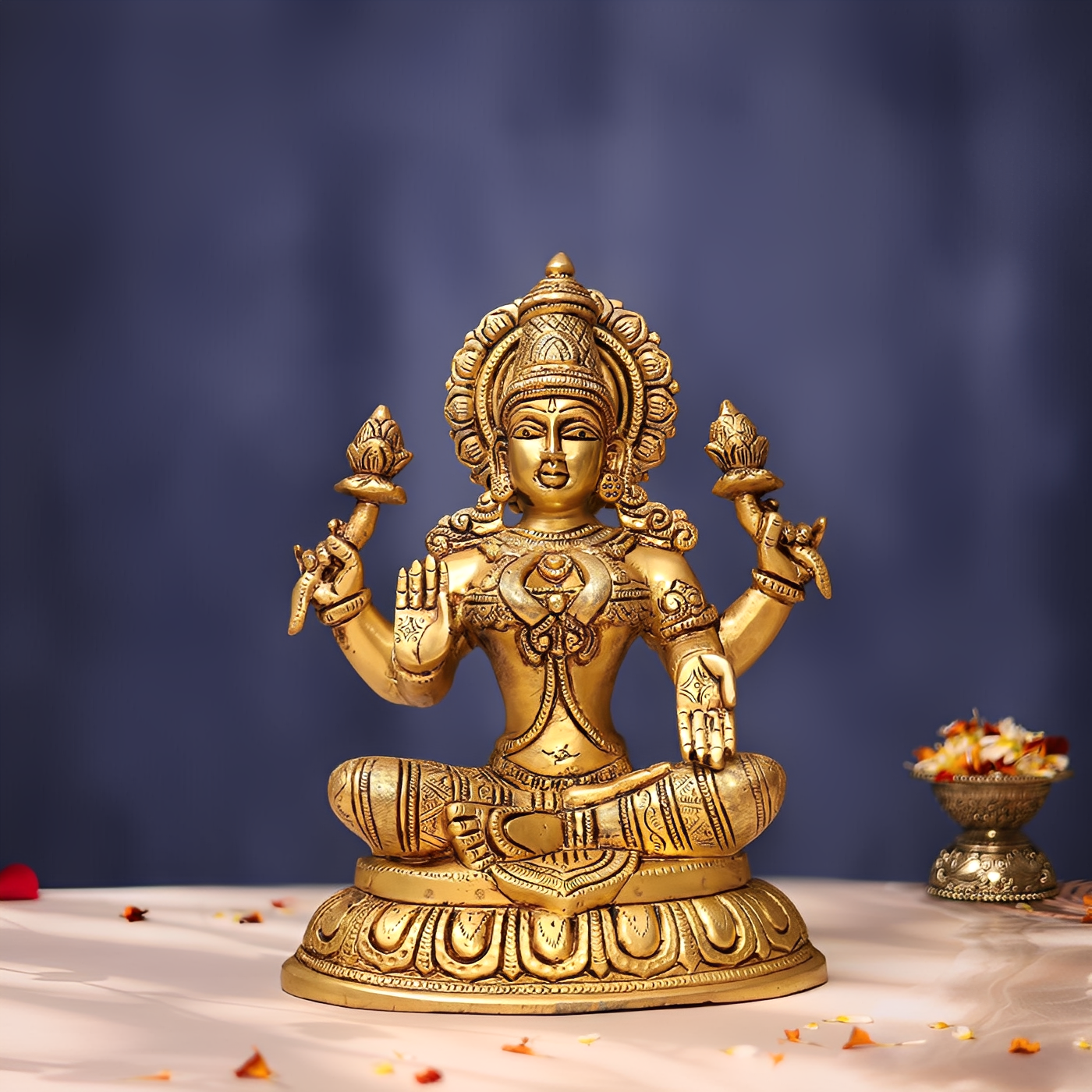BRASS LAXMI IDOL 11 INCHES FOR HOME DECOR AND BLESSINGS