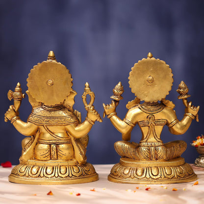Brassaura® Lakshmi Ganesha Brass Idol | Pure Brass | Height 11 Inches & Weight 11 kgs