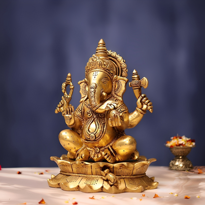 ब्रासौर® भगवान गणेश ब्रास आइडल सजावटी मूर्ति | शुद्ध पीतल | ऊंचाई 11 इंच और वजन 8 किग्रा