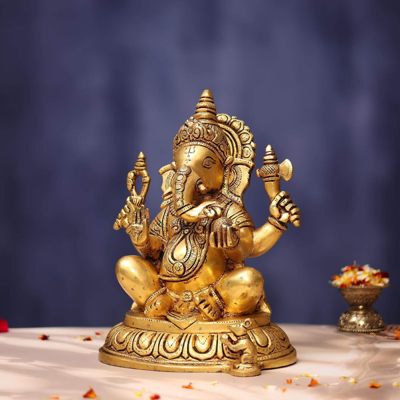Brassaura® Lord Ganesha Brass Idol Decorative Statue | Pure Brass | Height 11 Inches & Weight 6 kgs