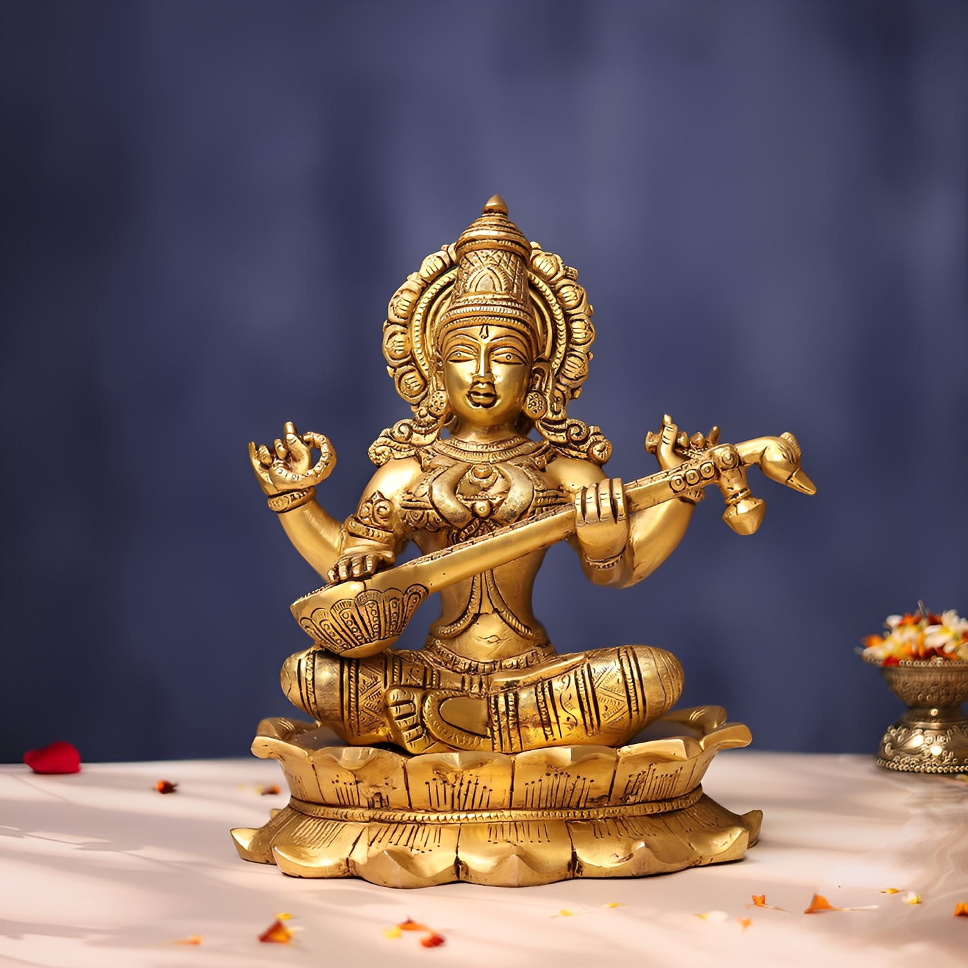 BRASS SARASWATI IDOL 11 INCHES PERFECT FOR HOME AND OFFICE DECOR