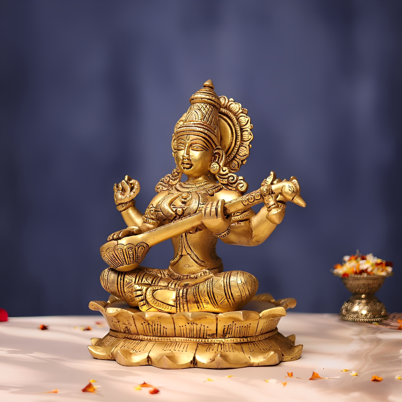 BRASS SARASWATI IDOL 11 INCHES PERFECT FOR HOME AND OFFICE DECOR