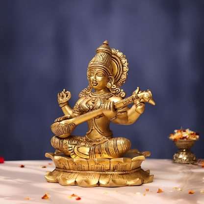 BRASS SARASWATI IDOL 11 INCHES PERFECT FOR HOME AND OFFICE DECOR