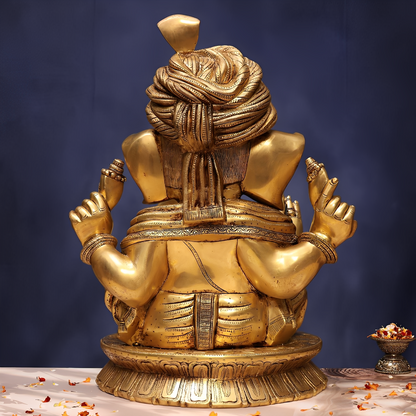 LARGE SIZE BRASS PAGDI GANESH IDOL 20.5 INCHES