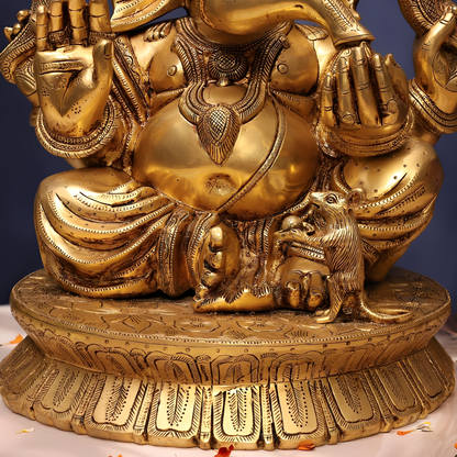 LARGE SIZE BRASS PAGDI GANESH IDOL 20.5 INCHES