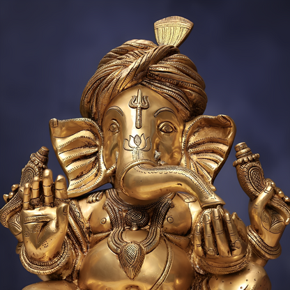 LARGE SIZE BRASS PAGDI GANESH IDOL 20.5 INCHES