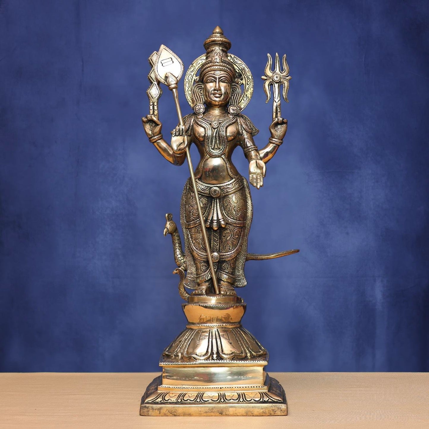 ANTIQUE BRASS MURUGAN IDOL HEIGHT 23.5 INCHES