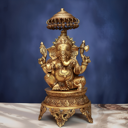 Brassaura® Lord Ganesha Brass Idol Decorative Murti | Pure Brass | Height 18 Inches & Weight 11.3 kgs