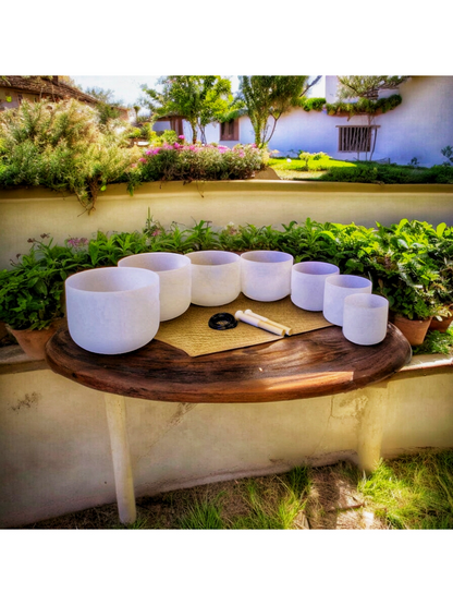 Brassaura® 7 Chakra Crystal Singing Bowls Set | Handcrafted Quartz Crystal Sound Healing Bowls | 7 Bowls for Chakra Meditation, Yoga & Spiritual Practice | Sizes 6–12 Inches