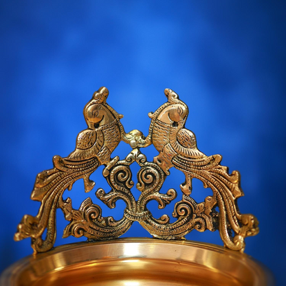 ANTIQUE BRASS URLI WITH PARROT 10 INCH BEAUTIFUL AND DECORATIVE ART STATUE