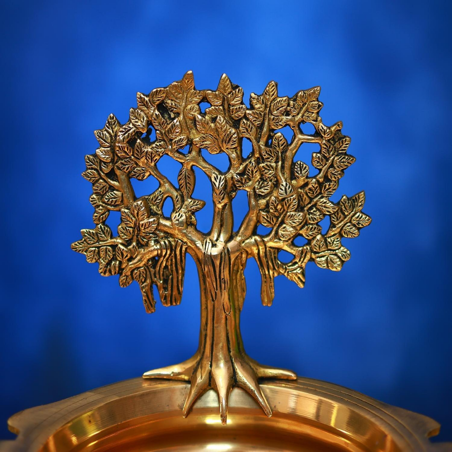 ANTIQUE BRASS URLI WITH TREE 13.5 INCH ELEGANT AND DECORATIVE ART STATUE