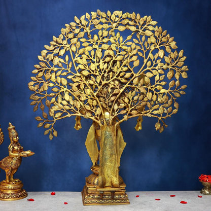 BRASS KRISHNA IDOL WITH TREE 29 INCH GRACEFUL AND BEAUTIFUL DECORATIVE STATUE