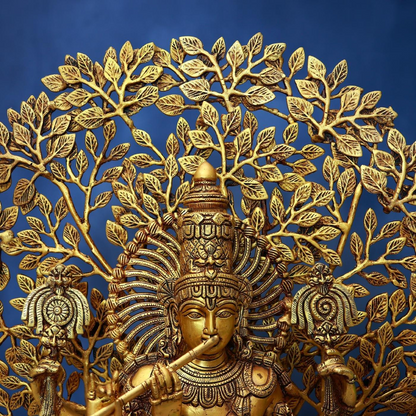 BRASS KRISHNA IDOL WITH TREE 29 INCH GRACEFUL AND BEAUTIFUL DECORATIVE STATUE