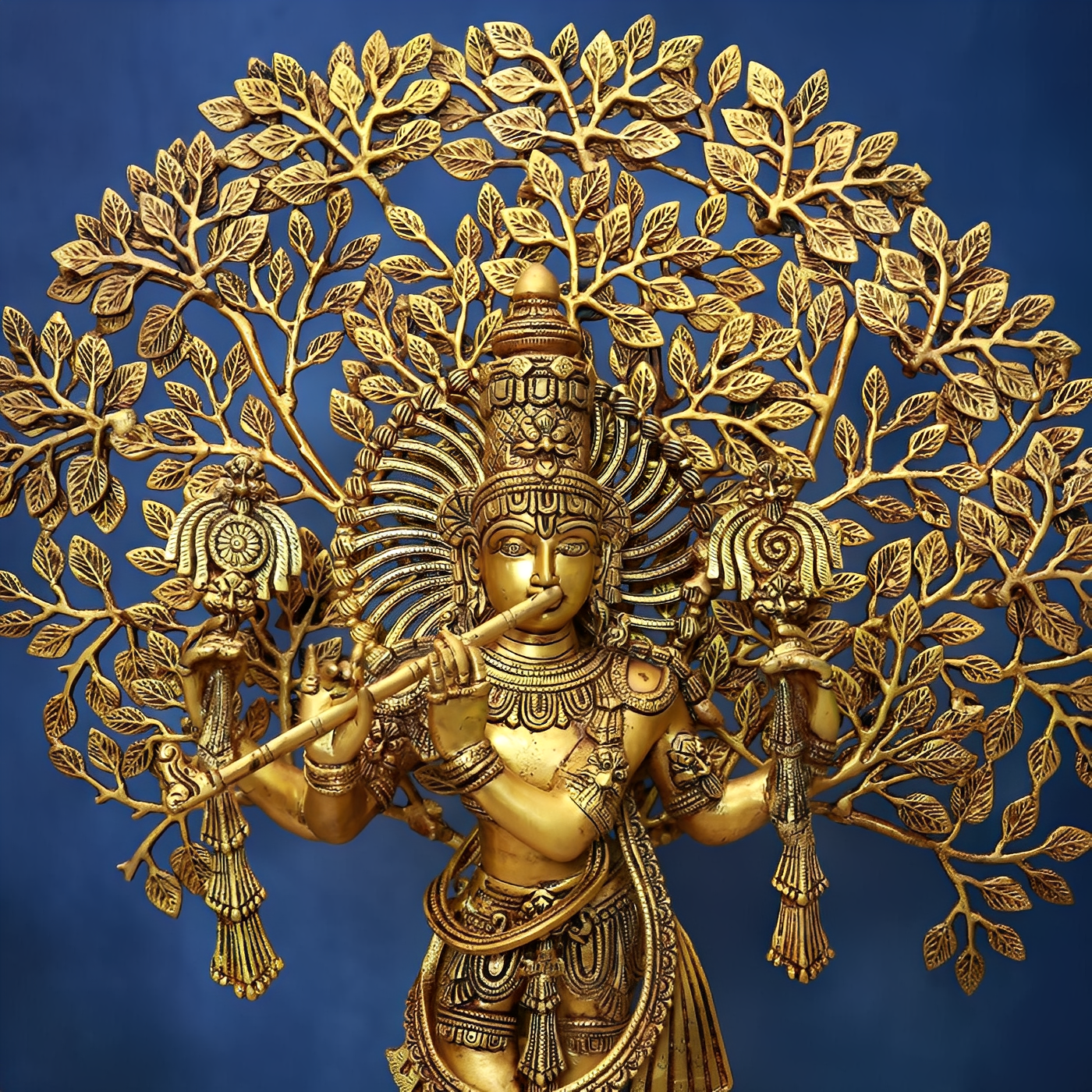 BRASS KRISHNA IDOL WITH TREE 29 INCH GRACEFUL AND BEAUTIFUL DECORATIVE STATUE