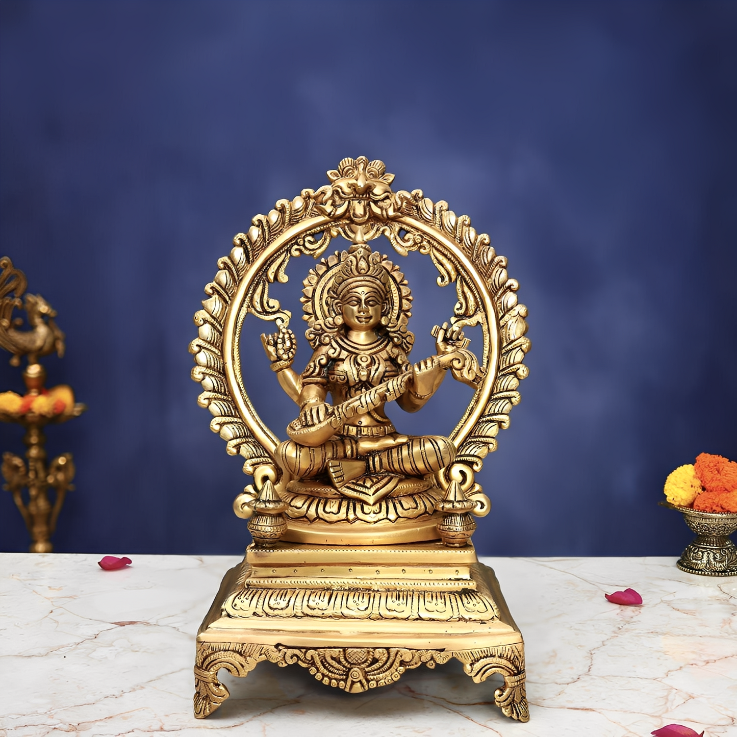 पीतल सरस्वती मूर्ति 13 इंच सुंदर और आकर्षक सजावटी मूर्ति प्रतिमा