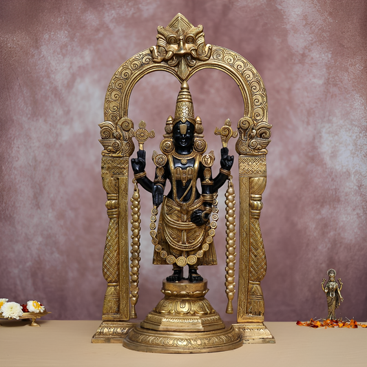Brassaura® Brass Tirupati Balaji Idol with Arch | Height 25.8 Inches & Weight 17.300 kg