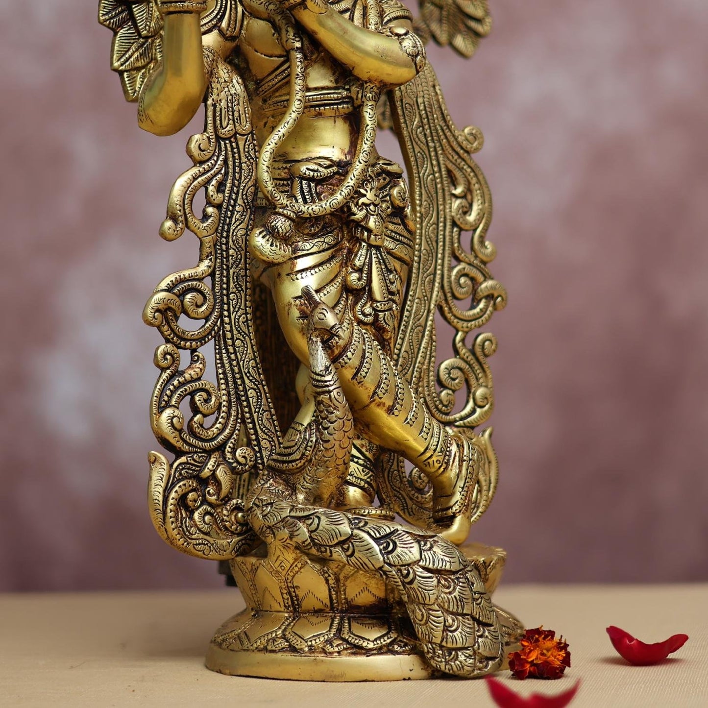 BRASS LORD KRISHNA IDOL WITH TREE 22.3 INCHES HEIGHT