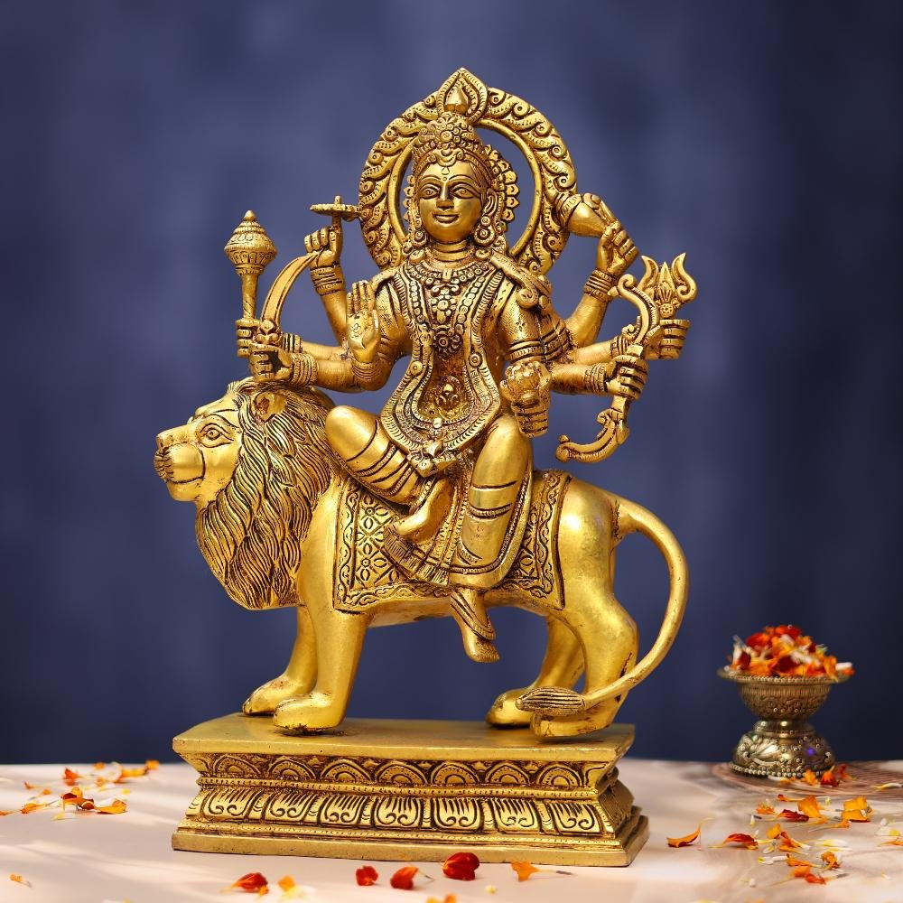 BRASS DURGA IDOL 14.3 INCHES BEAUTIFUL STATUE