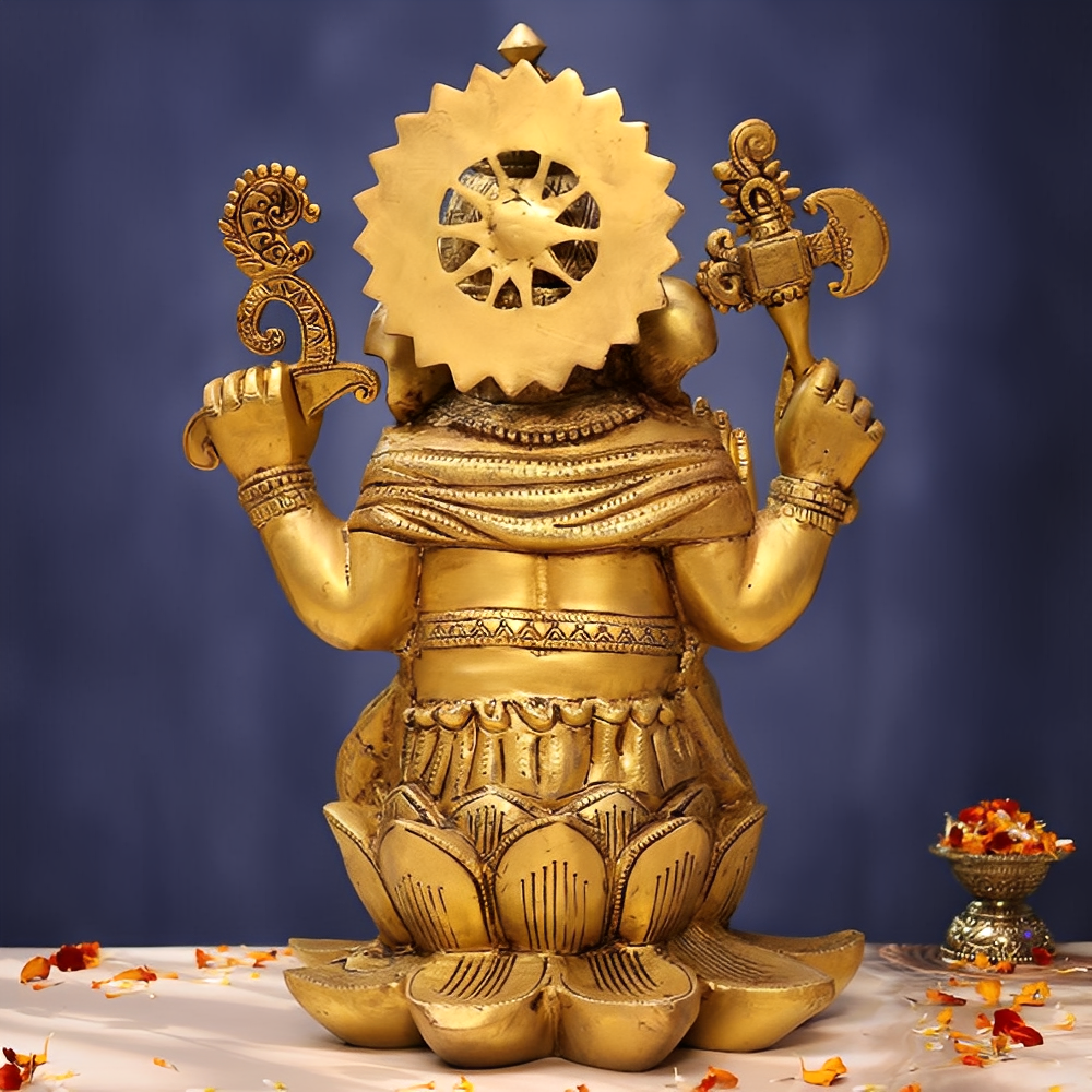 Brassaura® Lord Ganesha Sitting on Lotus Brass Idol | Pure Brass | Height 17 Inches & Weight 16.5 kgs
