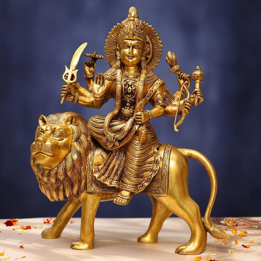 BRASS DURGA IDOL 16.7 INCHES BEAUTIFUL HINDU GODDESS STATUE FOR DECOR