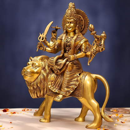 BRASS DURGA IDOL 16.7 INCHES BEAUTIFUL HINDU GODDESS STATUE FOR DECOR