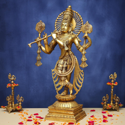 BRASS LORD KRISHNA IDOL 31 INCHES