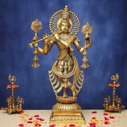 BRASS LORD KRISHNA IDOL 31 INCHES