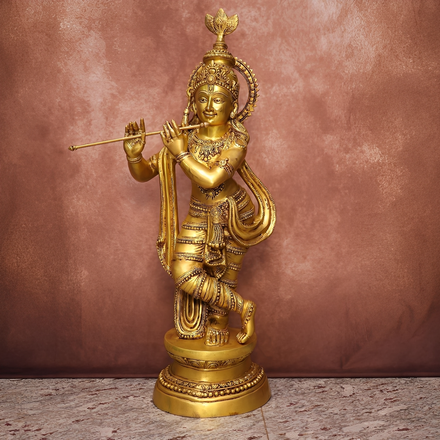 BRASS LORD KRISHNA IDOL 37 INCHES