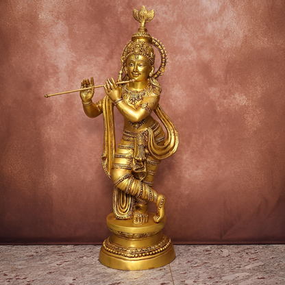 BRASS LORD KRISHNA IDOL 37 INCHES