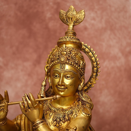 BRASS LORD KRISHNA IDOL 37 INCHES