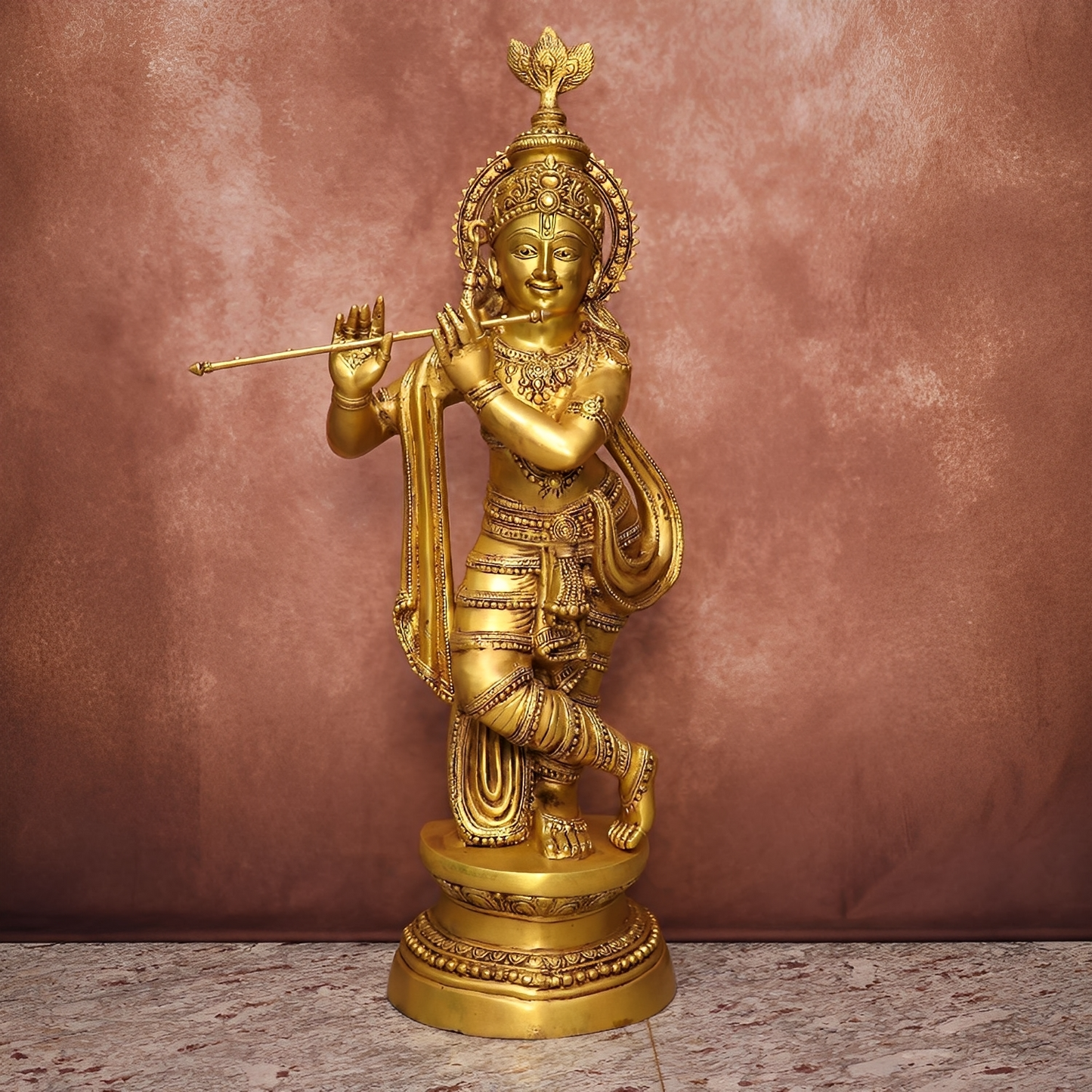 BRASS LORD KRISHNA IDOL 37 INCHES
